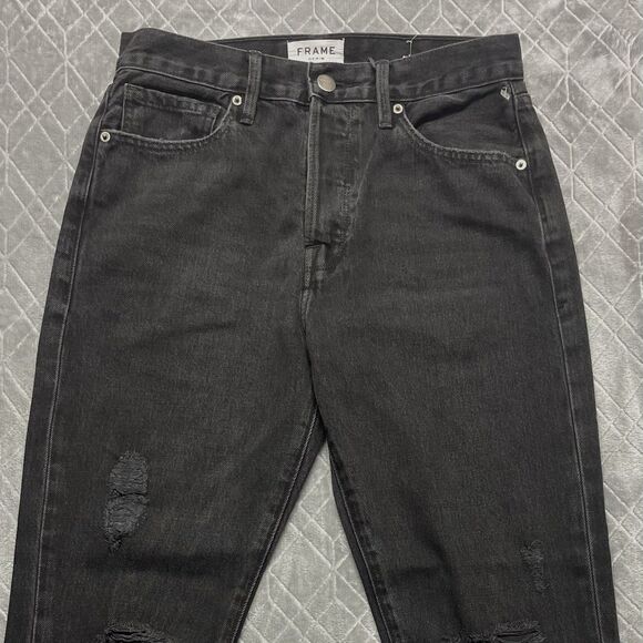 Frame Le Original Women's Buttonfly High-Rise Black Distressed Jeans Sz 26 - Picture 3 of 12